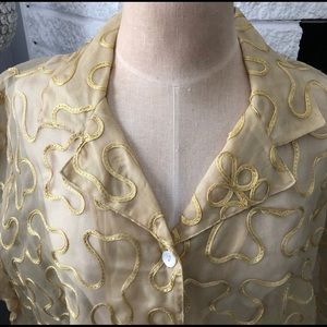 Silk Sheer Gold Blouse: Size XL